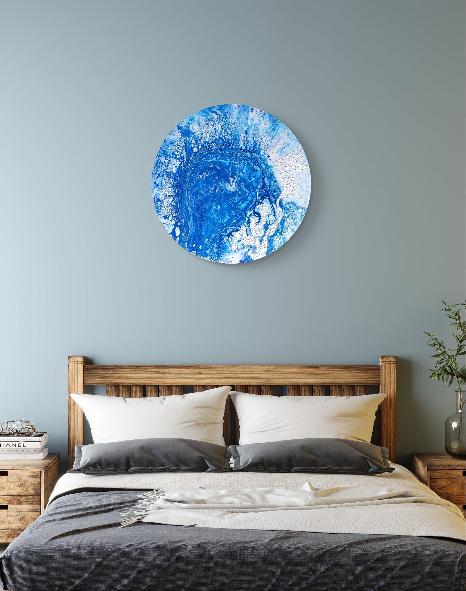 Water Sprinkle — Original Fluid Art Painting with Texture Paste on Round Canvas | OCEAN Collection